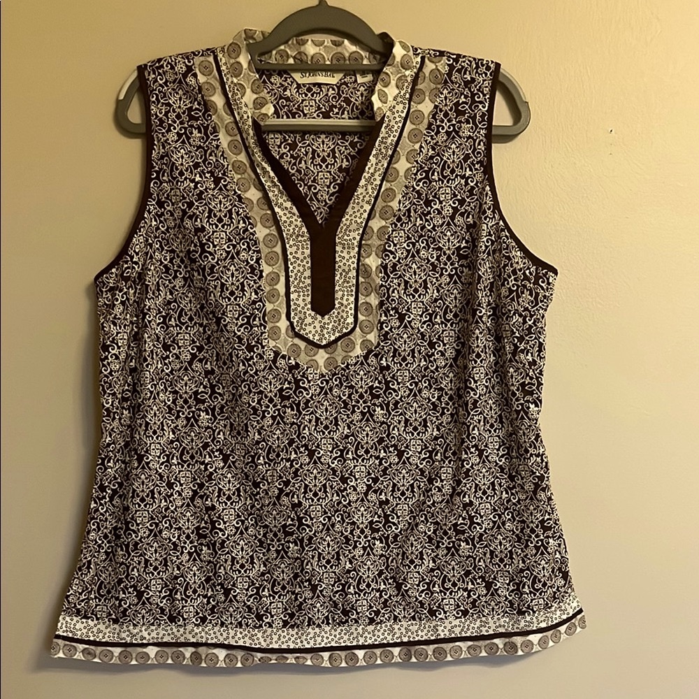 St. John’s Bay brown & white sleeveless tunic NWOT